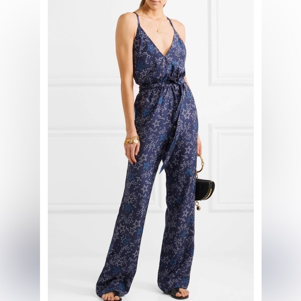 PALOMA BLUE Eclipse Printed Silk Crepe de Chine Jumpsuit sz M